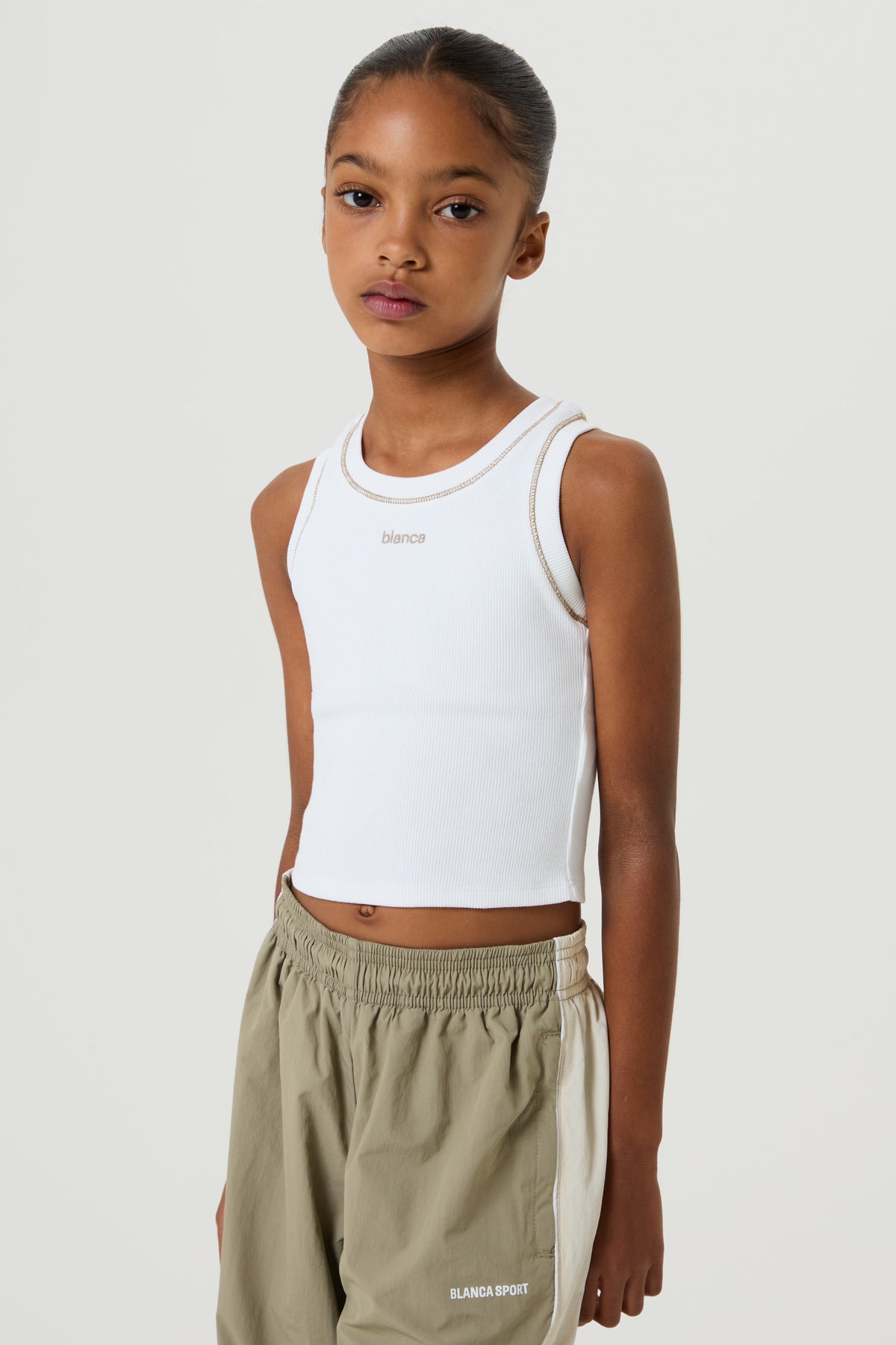 Wide Leg Track Pants- Light Beige - Younger Girls