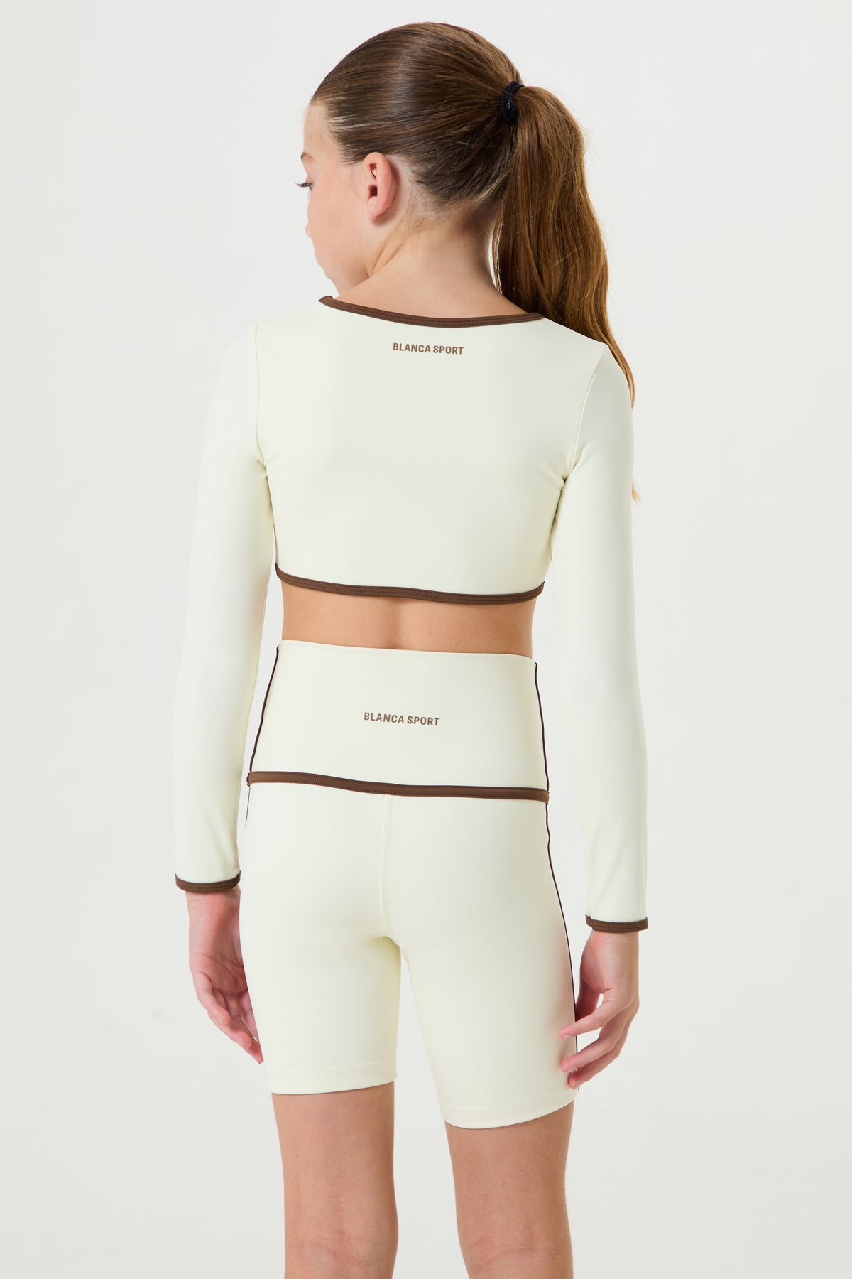 Active Cycling Shorts Set with Piping- Cream,Brown - Younger Girls