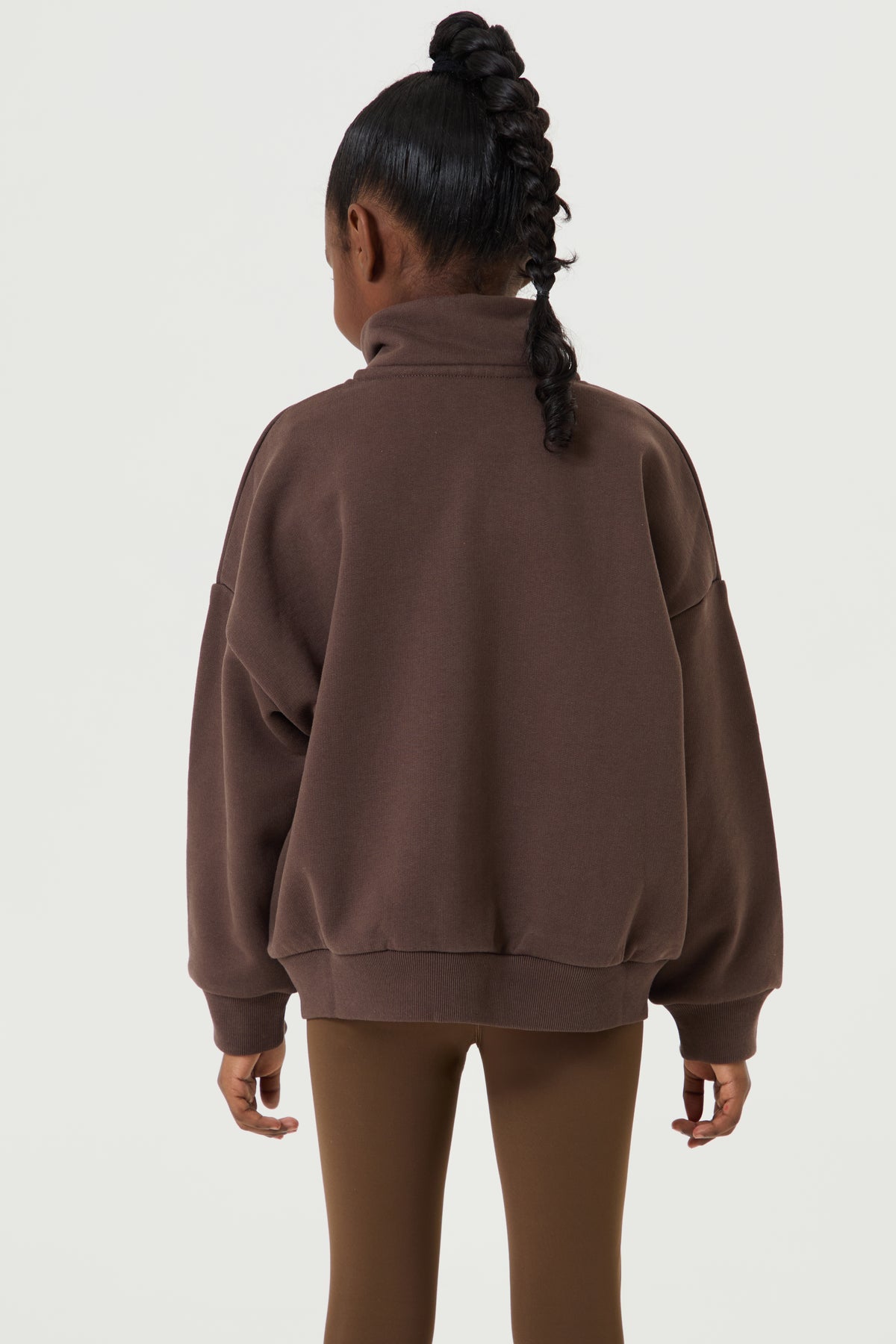 Oversized Full Zip Funnel Neck Sweatshirt- Chocolate Brown - Younger Girls