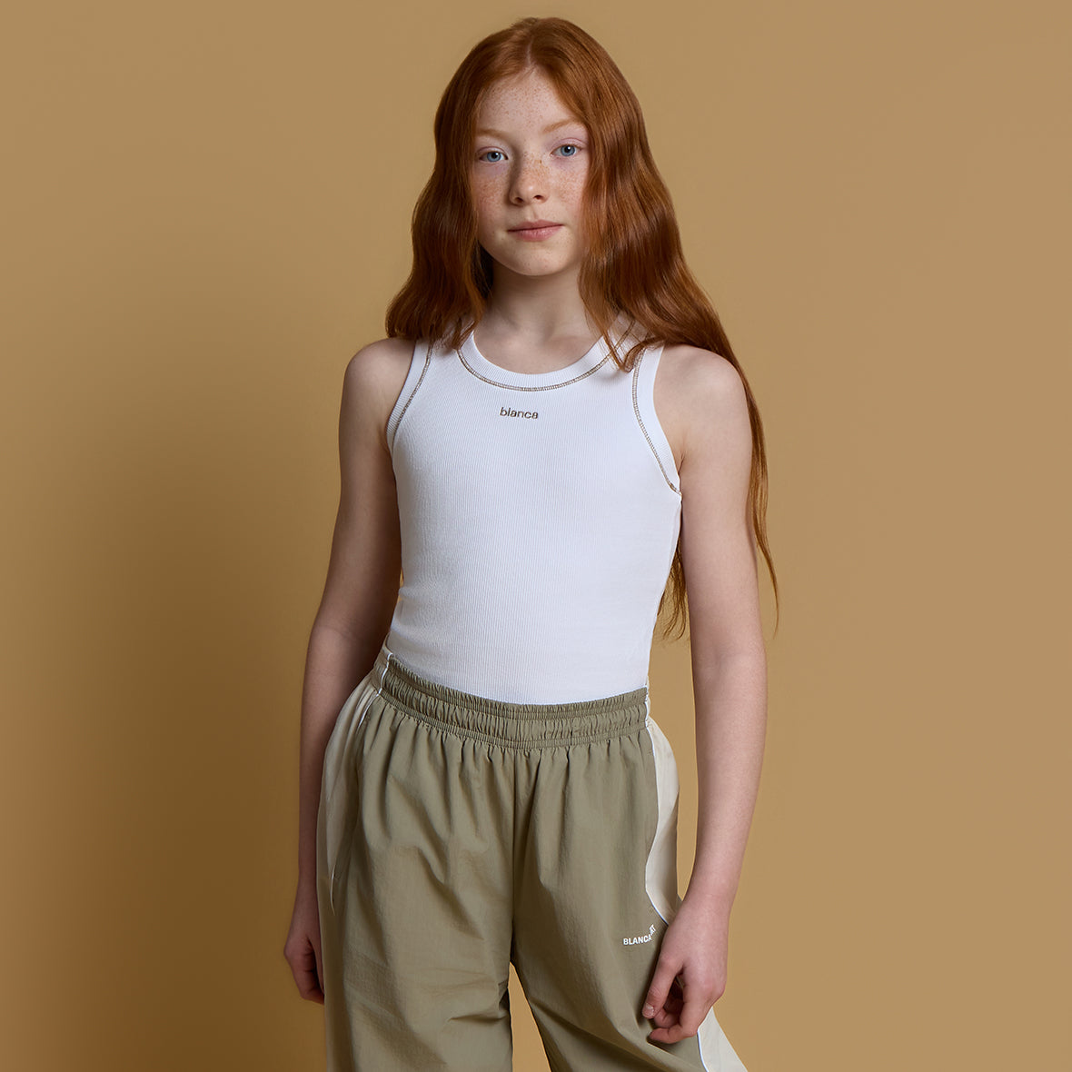 White Ribbed Vest- Mocha
