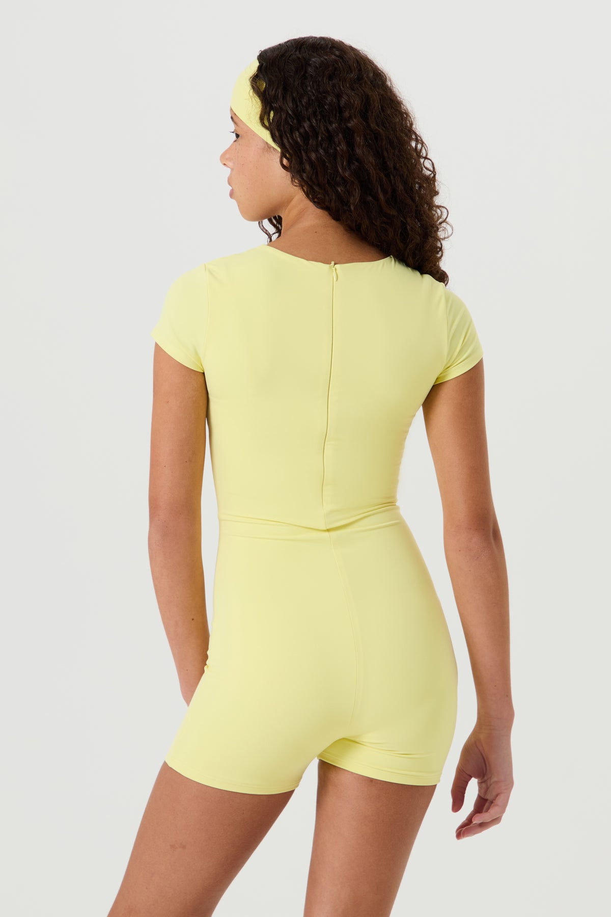 Capped Sleeve Unitard, Lemon Sherbet - Older Girls