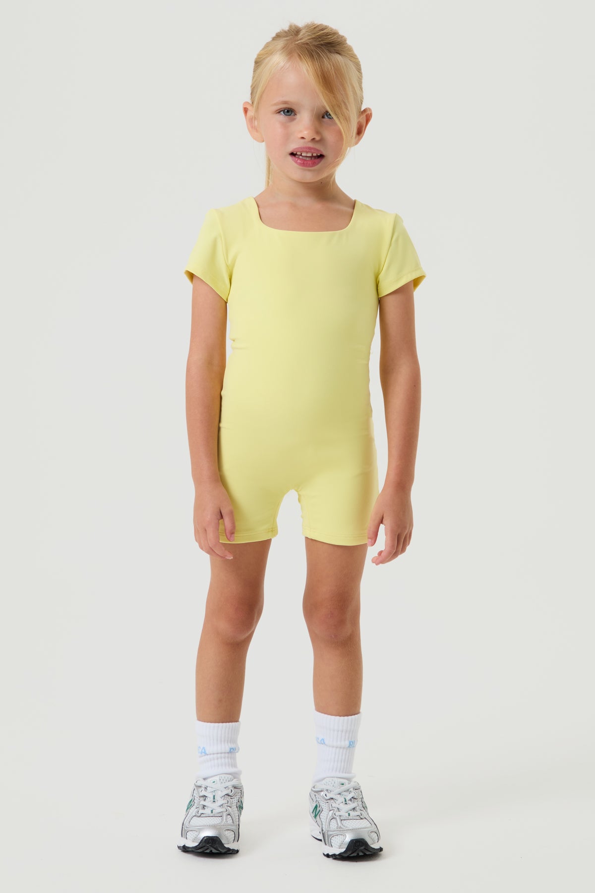 Capped Sleeve Unitard, Lemon Sherbet - Younger Girls