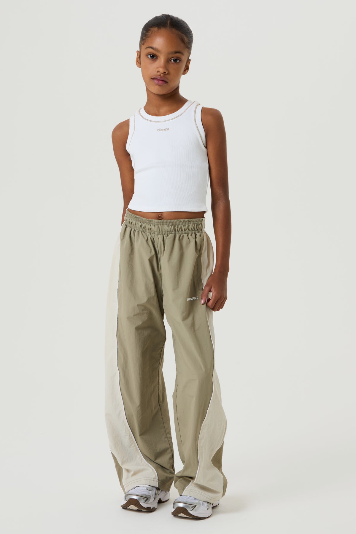 Wide Leg Track Pants- Light Beige - Younger Girls