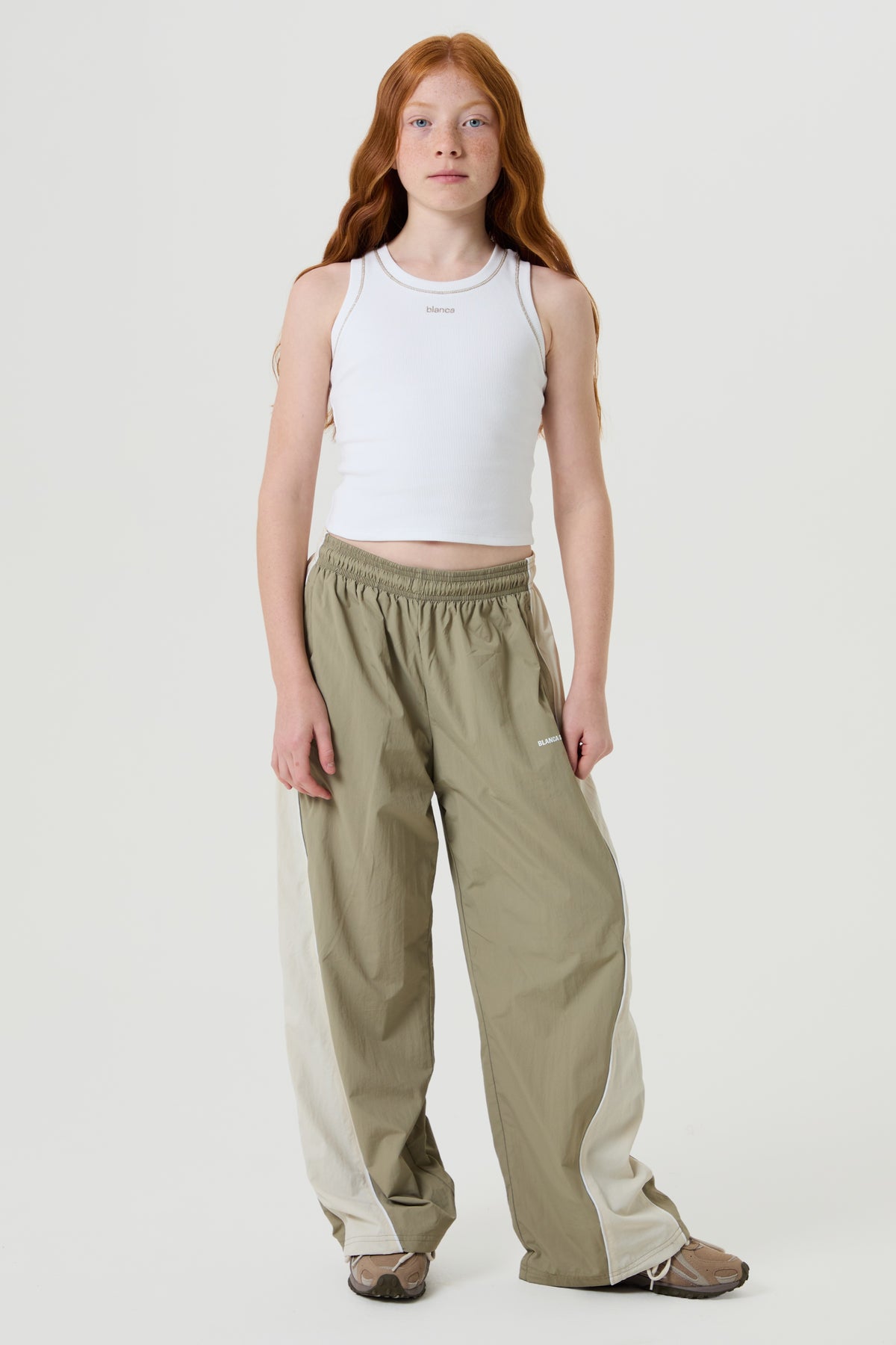 Wide Leg Track Pants- Light Beige - Older Girls