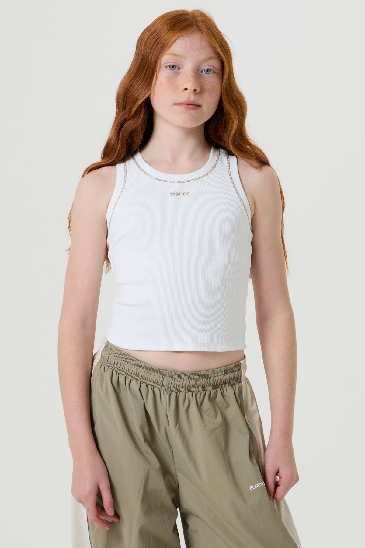 Wide Leg Track Pants- Light Beige - Older Girls
