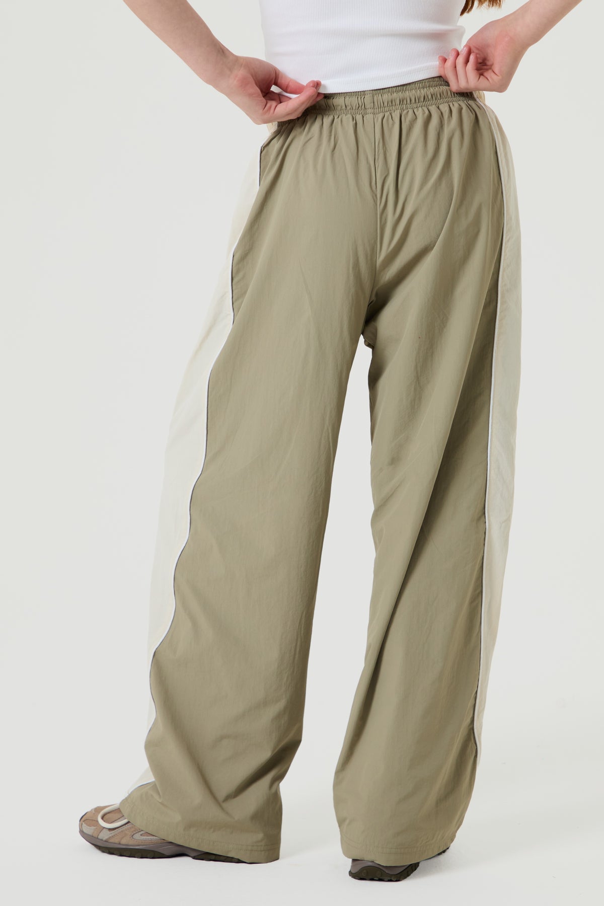 Wide Leg Track Pants- Light Beige - Older Girls