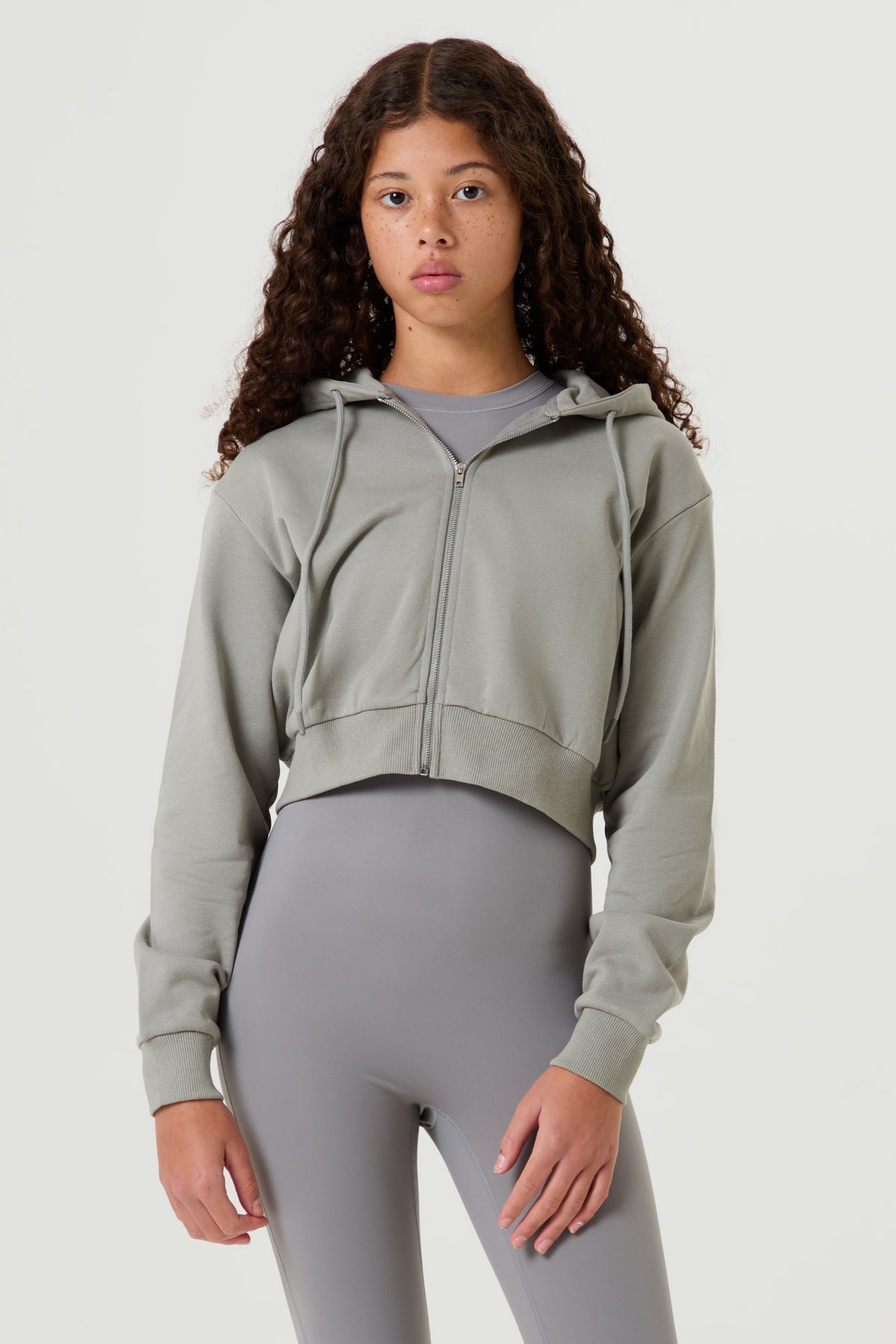 Cropped Zip up Jacket - Light Grey - Older Girls