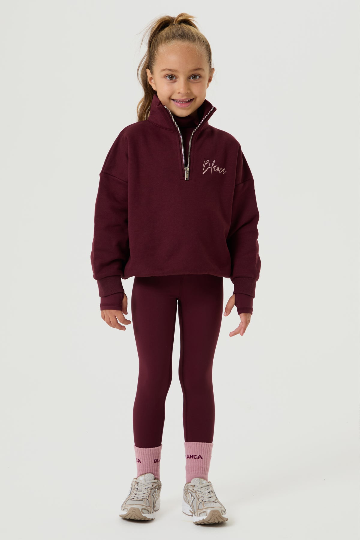 Oversized Funnel Neck Zip Sweatshirt- Cherry - Younger Girls