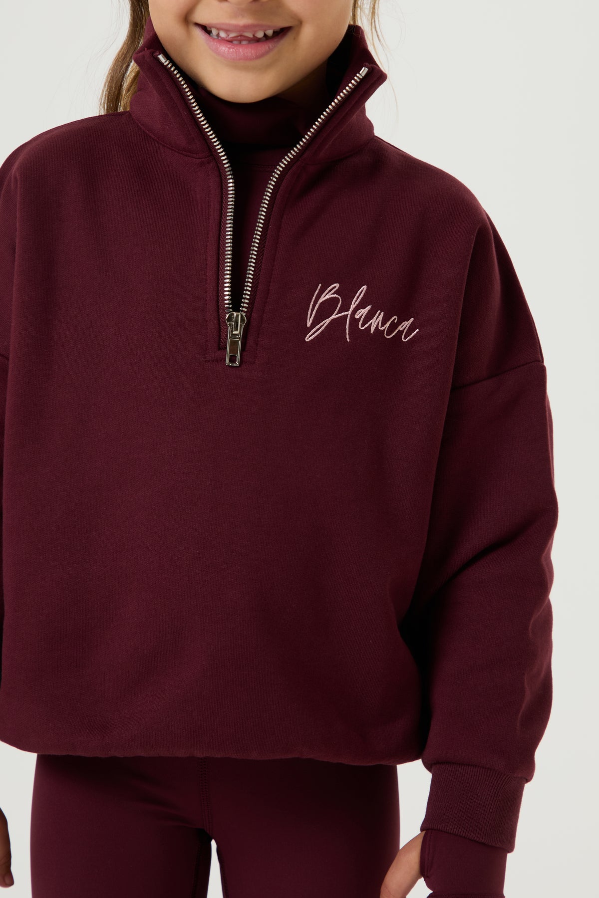 Oversized Funnel Neck Zip Sweatshirt- Cherry - Younger Girls
