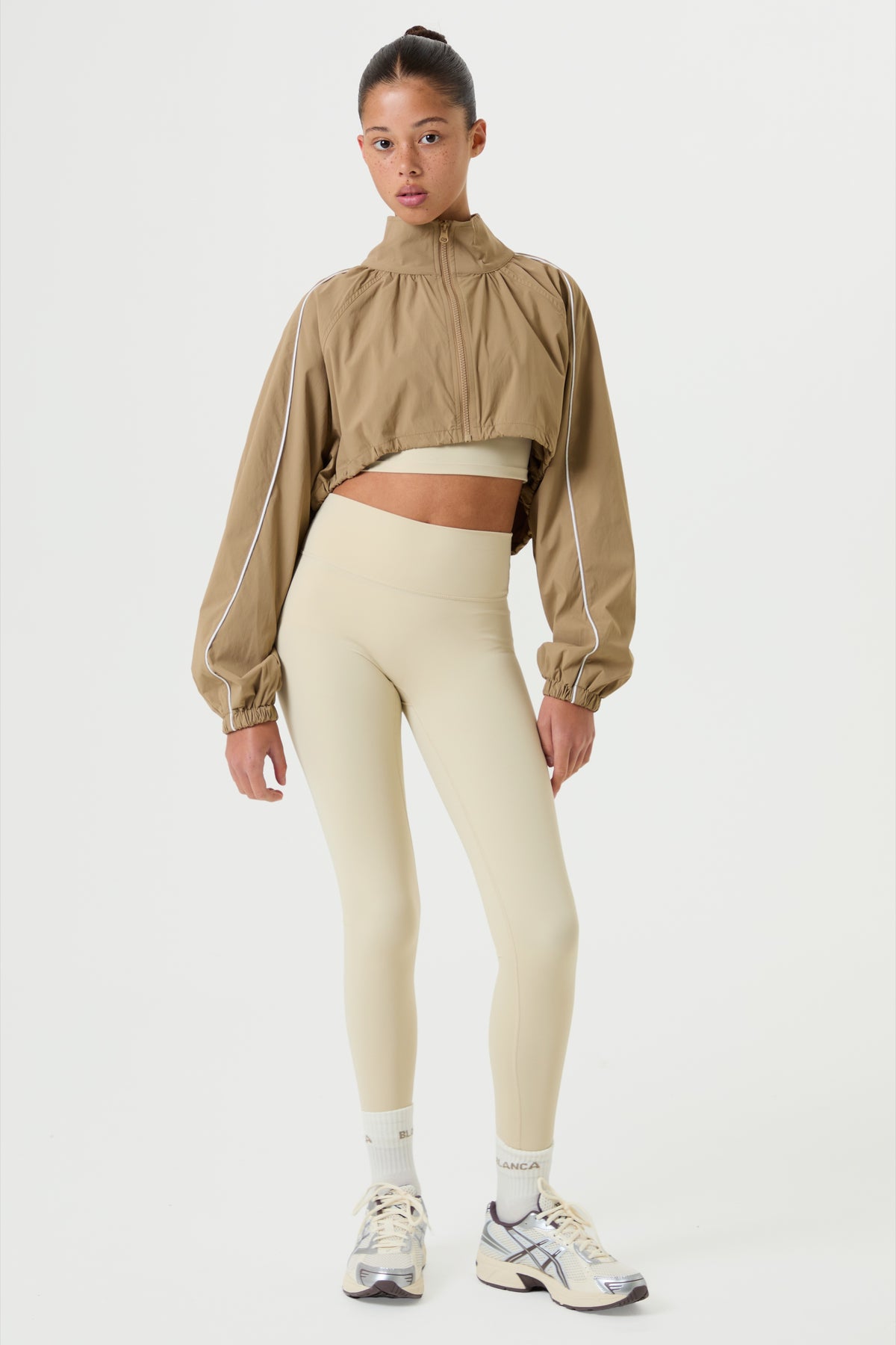 Cropped Windbreaker with Piping- Mocha - Older Girls