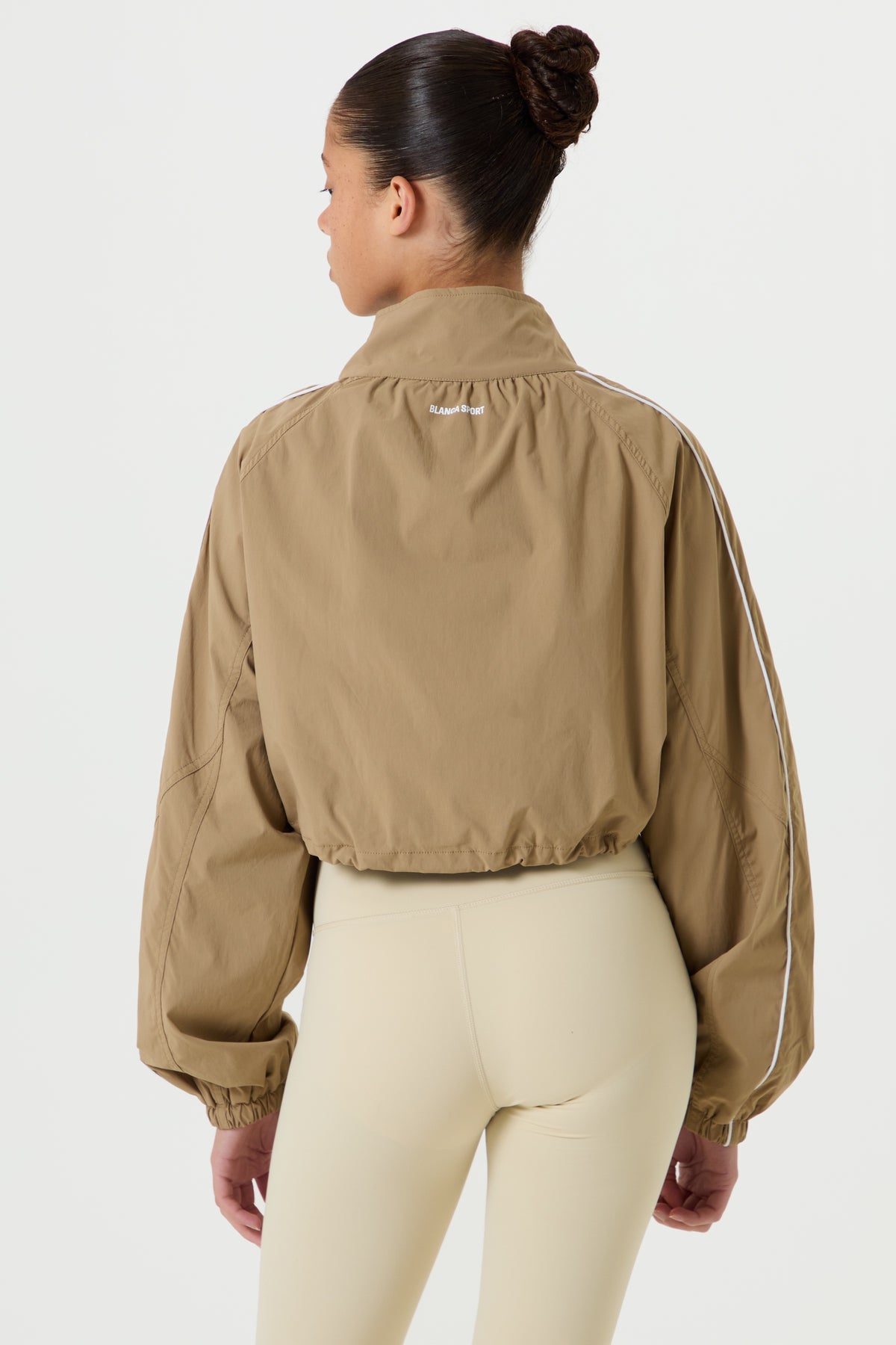 Cropped Windbreaker with Piping- Mocha - Older Girls