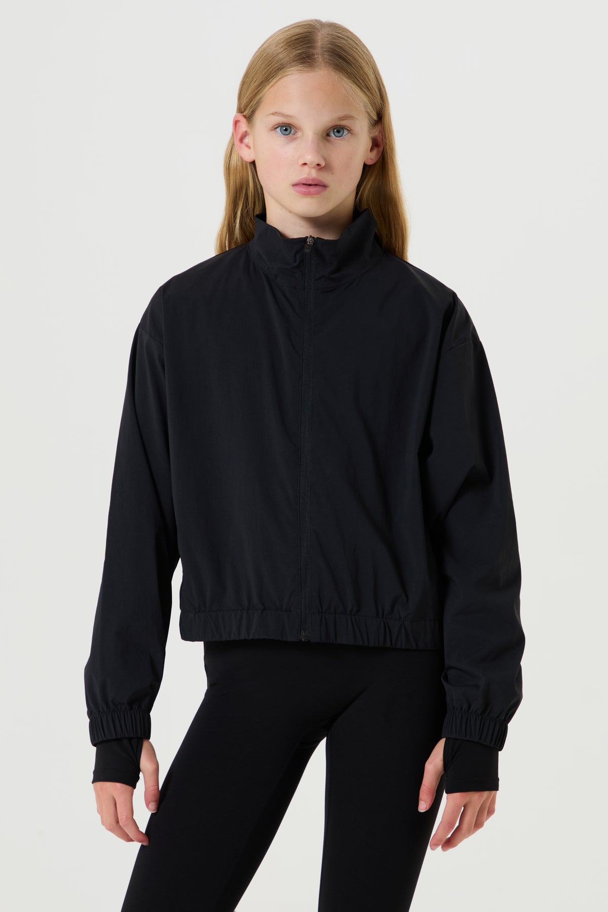 Zip Up High Neck Technical Jacket- Black - Older Girls