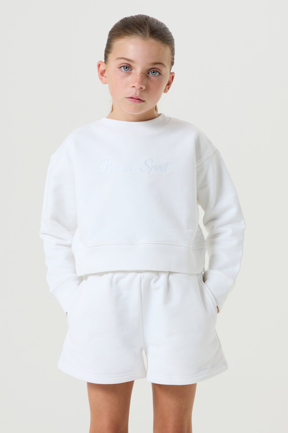 Scripted Cotton Jumper, White - Younger Girls