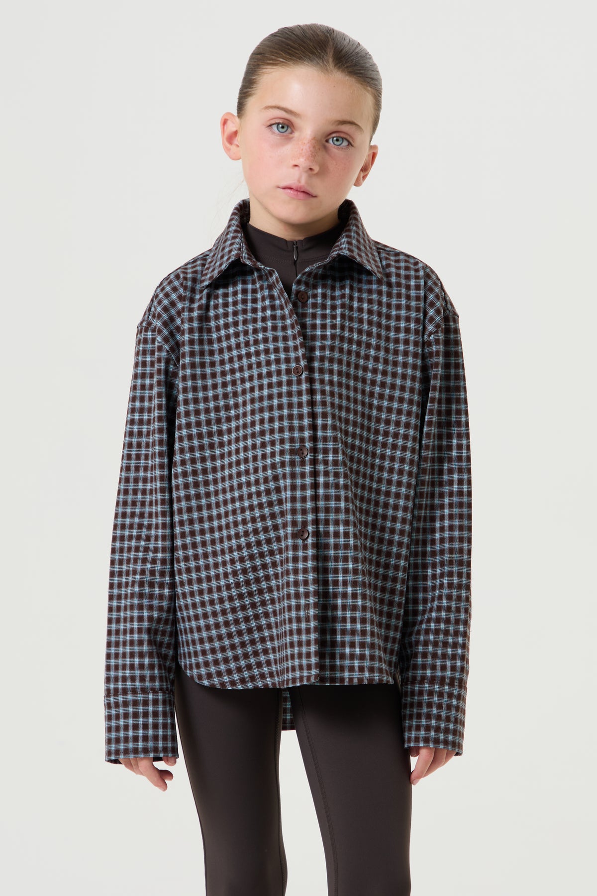 Checked Shirt - Chocolate Brown, Blue - Older Girls