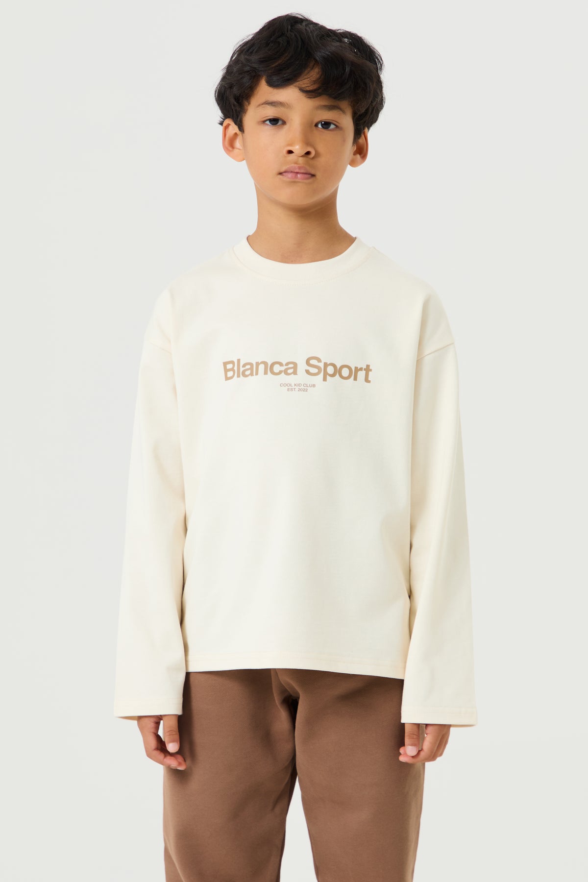 Oversized Long Sleeve T-Shirt- Cream, Beige - Older Boys