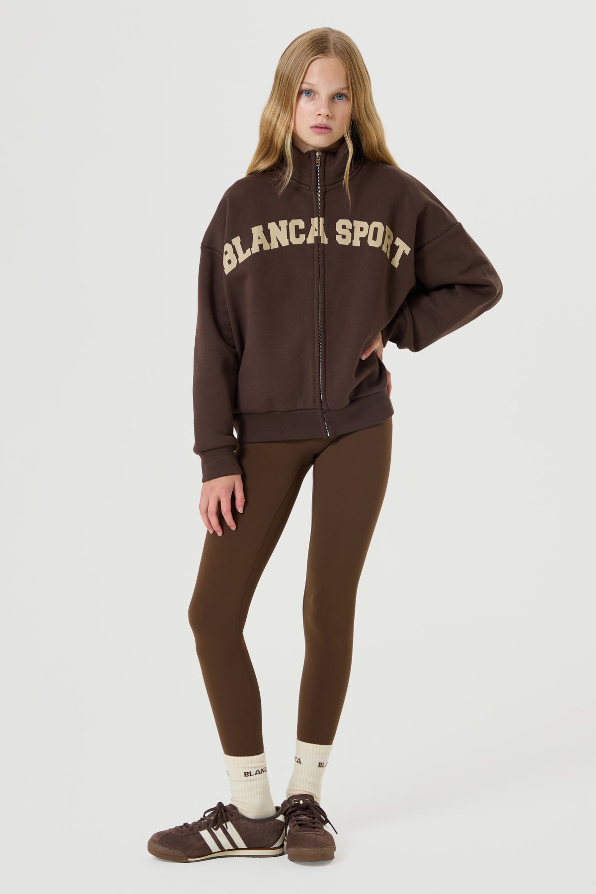 Oversized Full Zip Funnel Neck Sweatshirt- Chocolate Brown - Older Girls