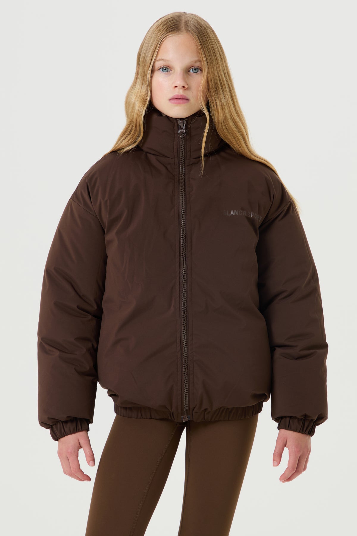 Funnel Neck Puffer Jacket - Chocolate Brown - Younger Girls
