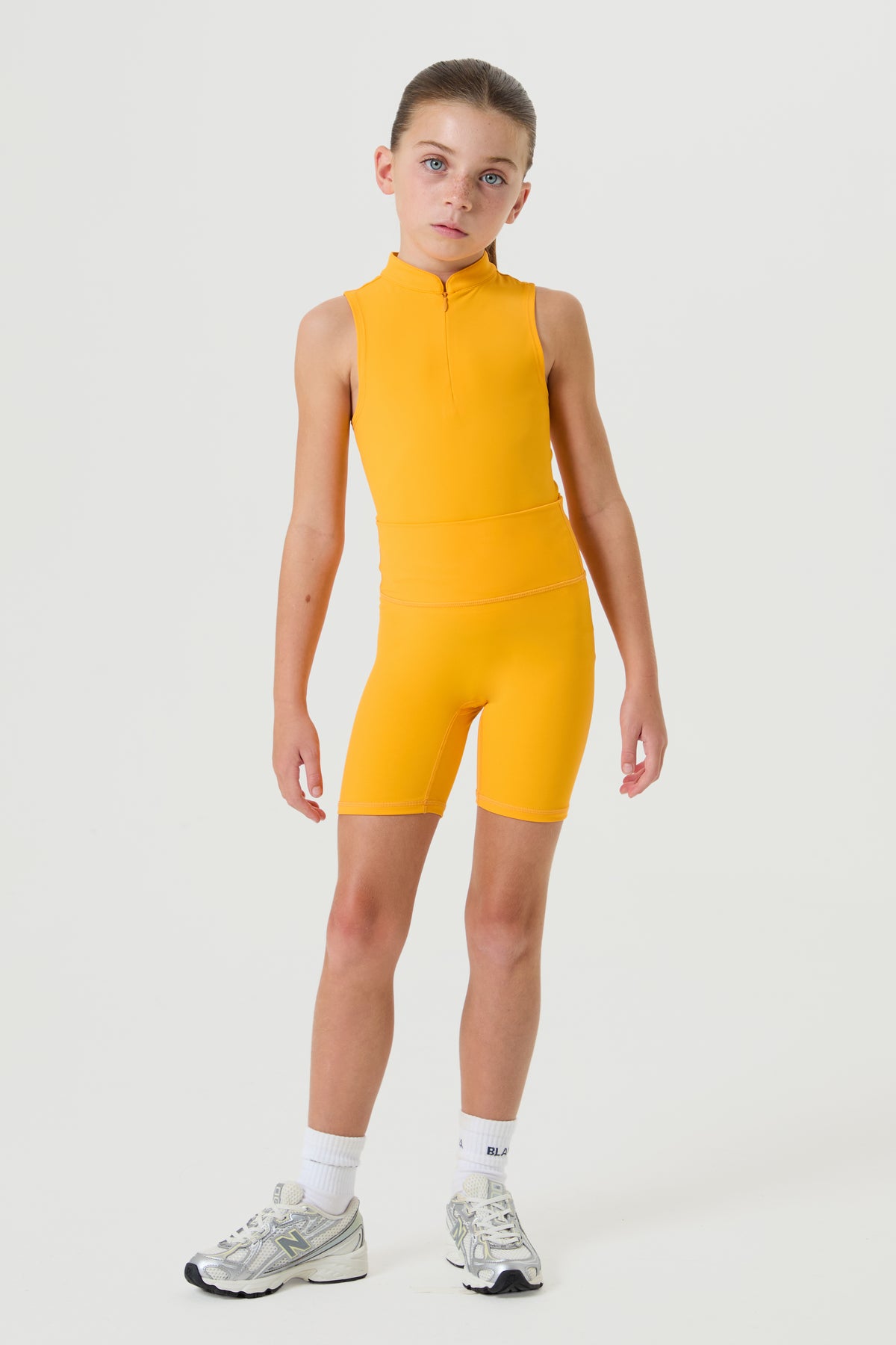 Quater Zip Cycling Shorts Set- Tangerine - Younger Girls