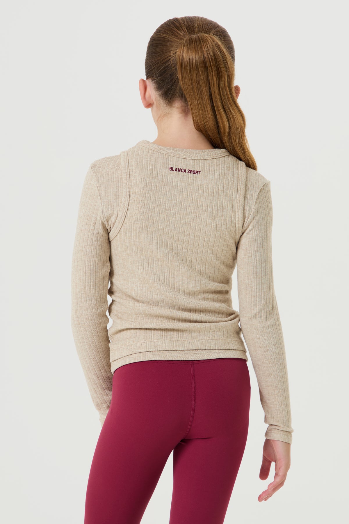 Double Layer Soft Ribbed Top- Light Beige - Younger Girls