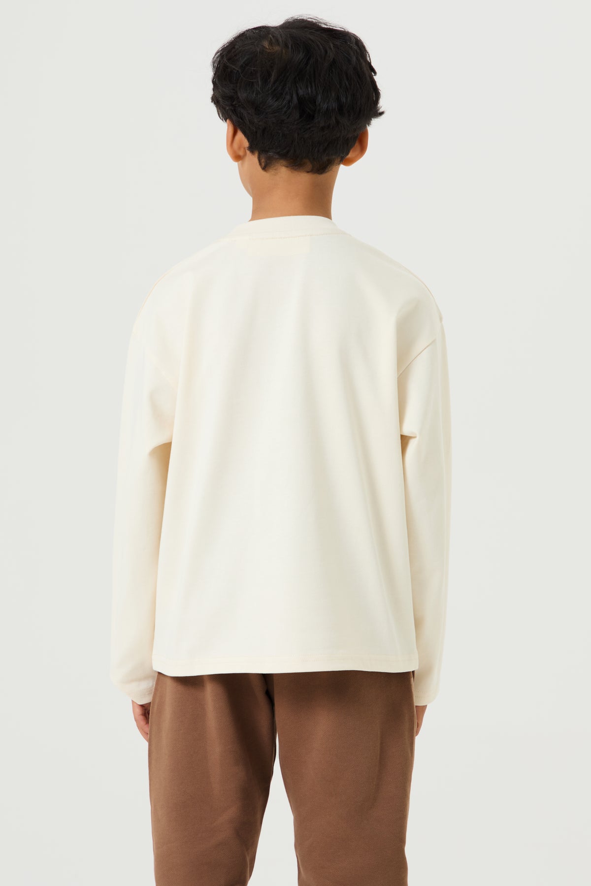 Oversized Long Sleeve T-Shirt- Cream, Beige - Older Boys