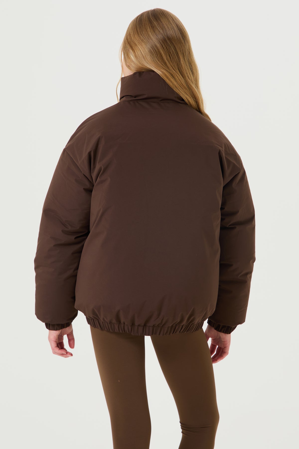 Funnel Neck Puffer Jacket - Chocolate Brown - Younger Girls