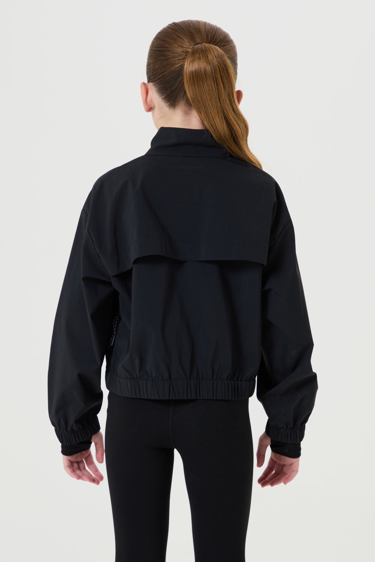 Zip Up High Neck Technical Jacket- Black - Younger Girls