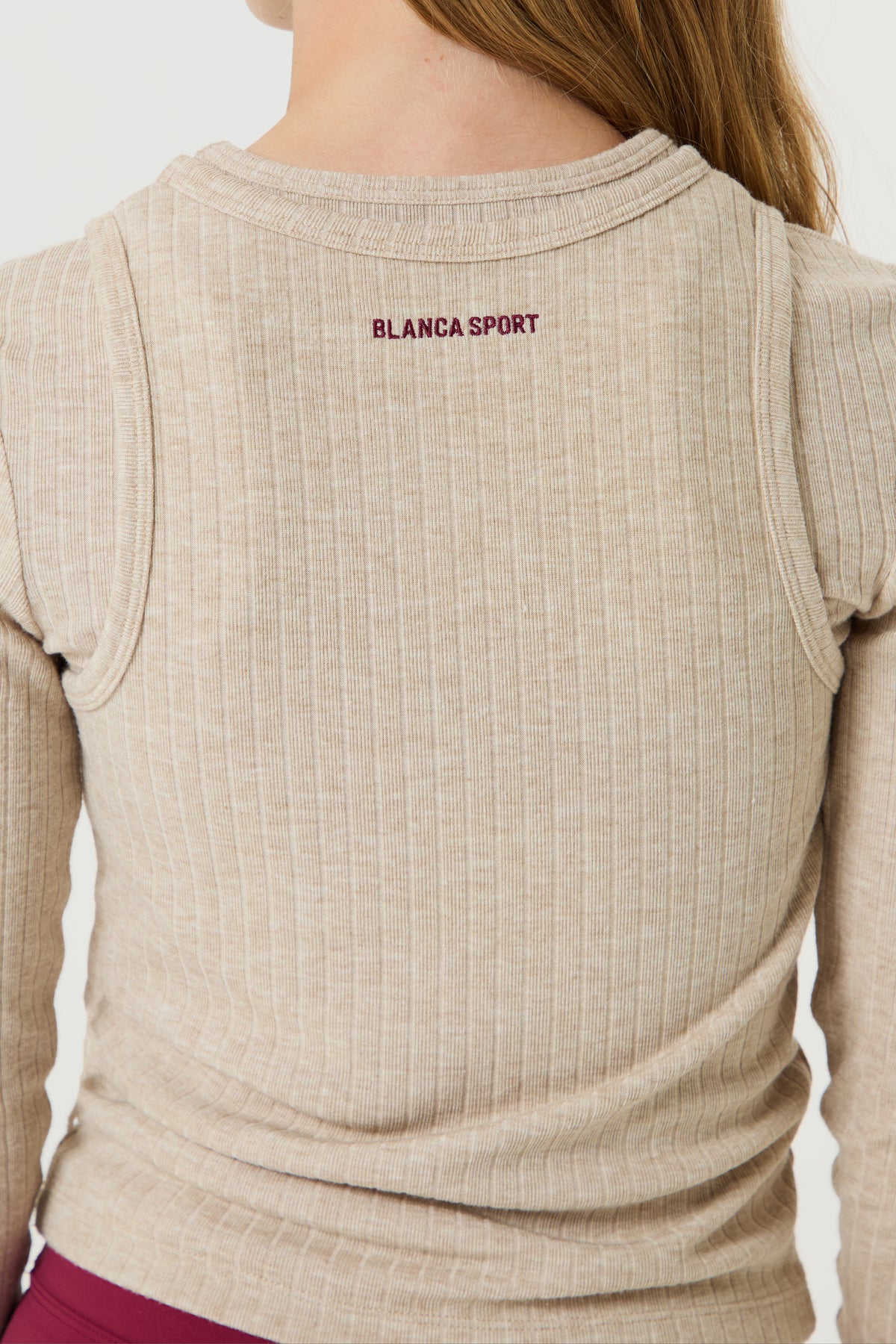 Double Layer Soft Ribbed Top- Light Beige - Older Girls