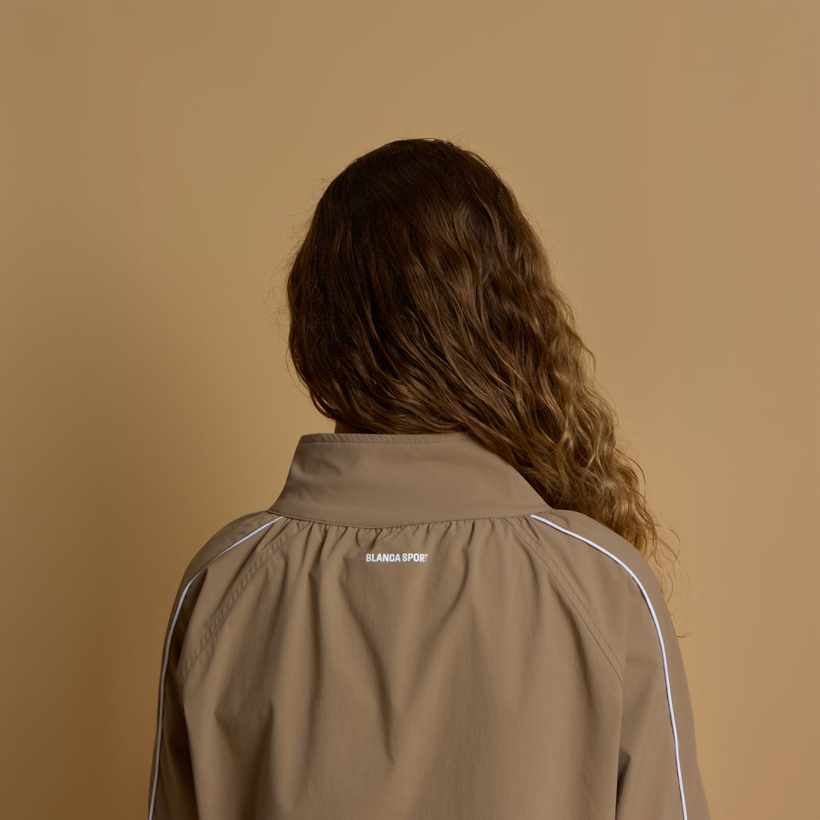 Cropped Windbreaker with Piping- Mocha