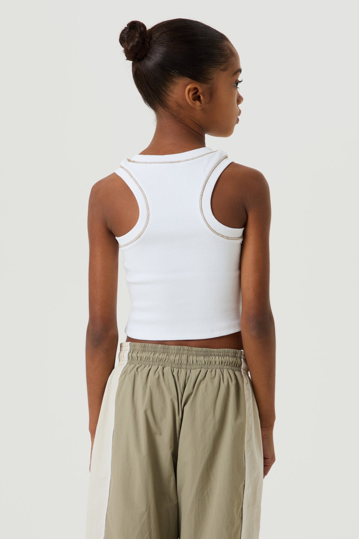 White Ribbed Vest- Khaki - Younger Girls