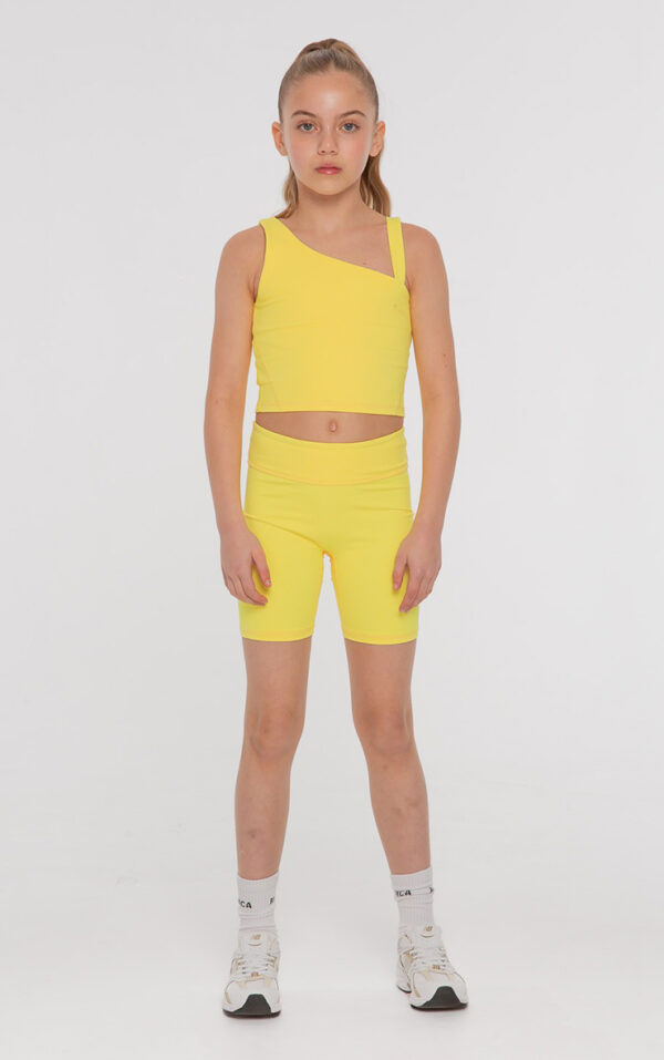 Asymmetric Single Strap Cycling Shorts Set, Sunshine