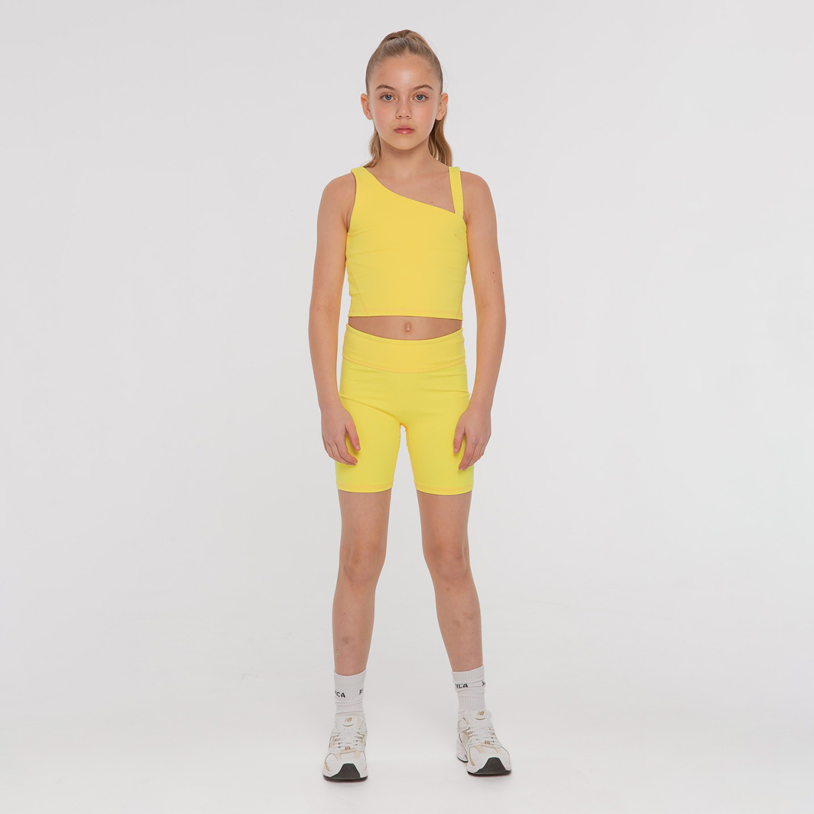 Asymmetric Single Strap Cycling Shorts Set, Sunshine