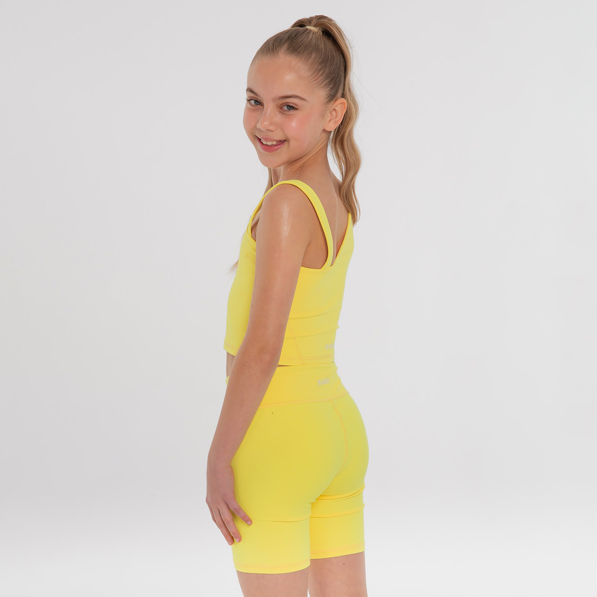 Asymmetric Single Strap Cycling Shorts Set, Sunshine - Image 2