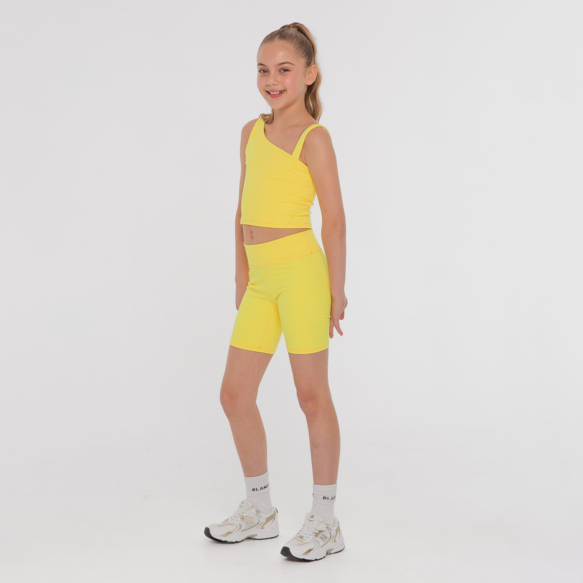 Asymmetric Single Strap Cycling Shorts Set, Sunshine - Image 3