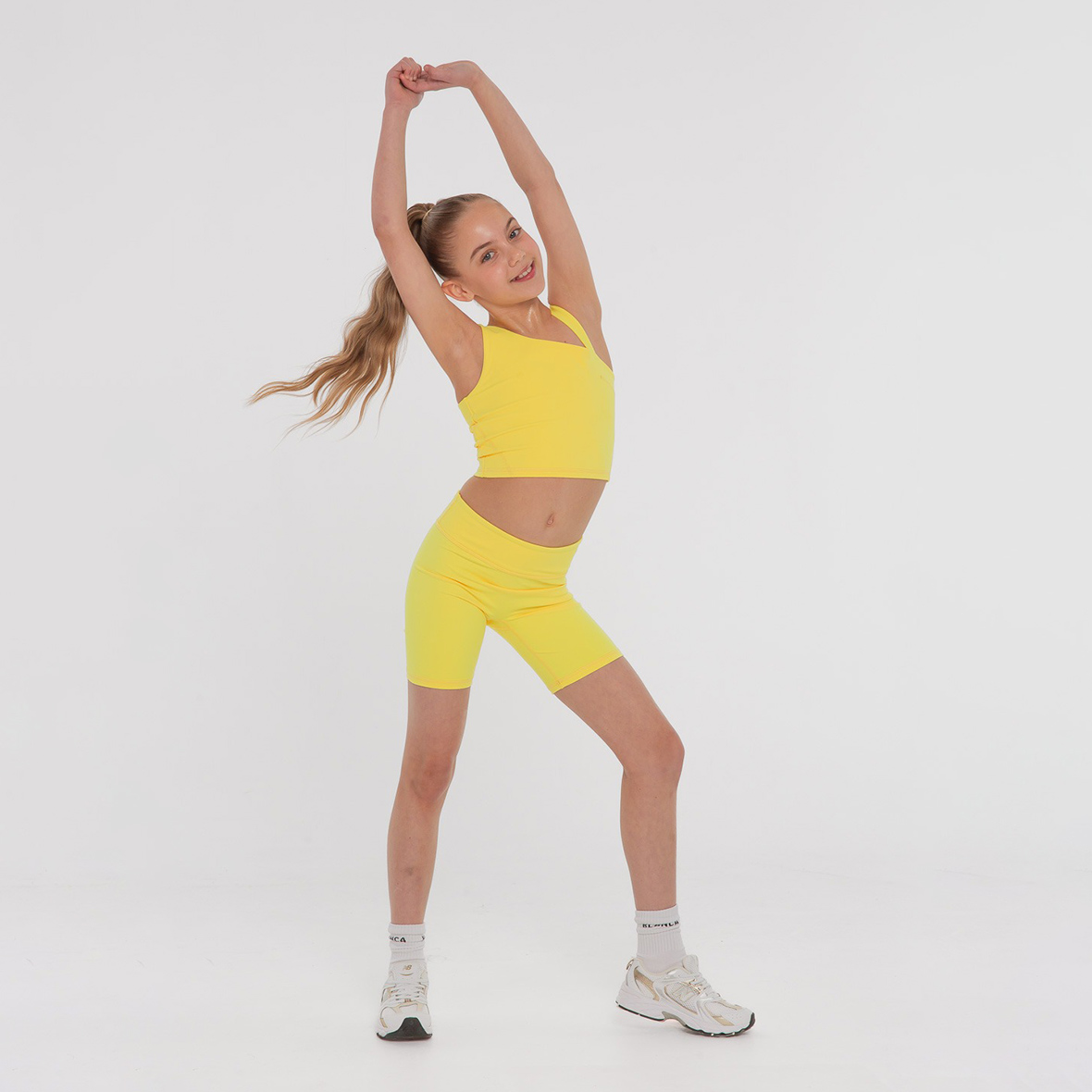 Asymmetric Single Strap Cycling Shorts Set, Sunshine - Image 4