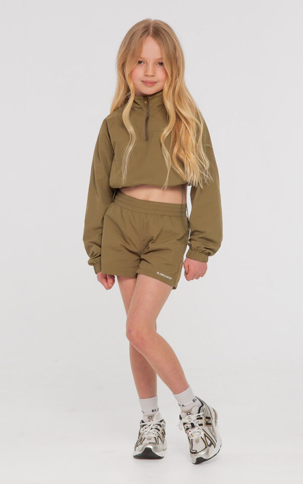 Nylon Half Zip Cropped Windbreaker, Dark Olive