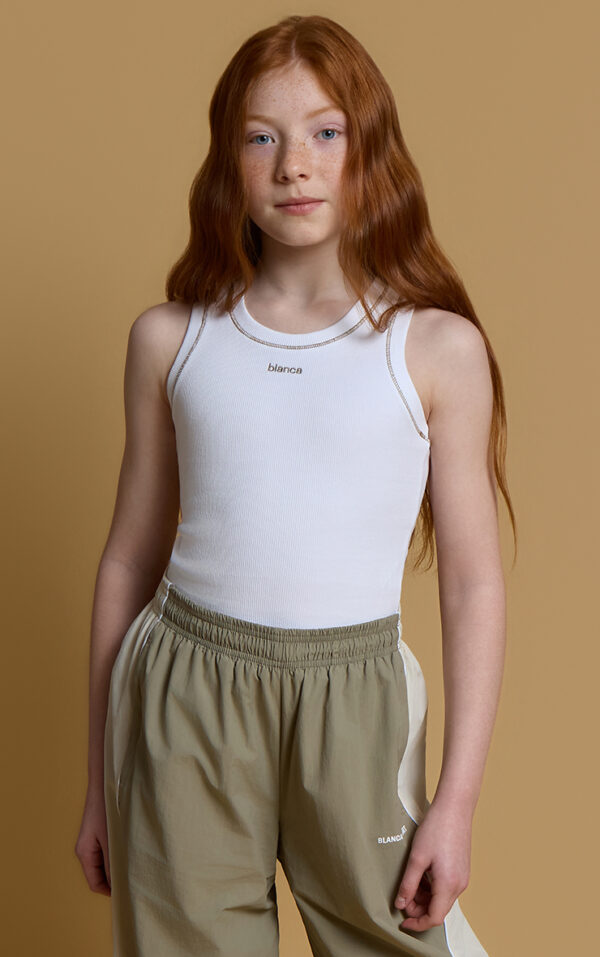 White Ribbed Vest- Mocha